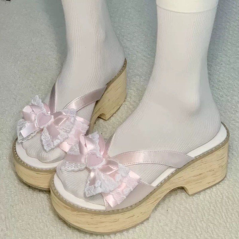 Summer Clothing Elegant - Sweet Bow Wood Grain Thick Bottom