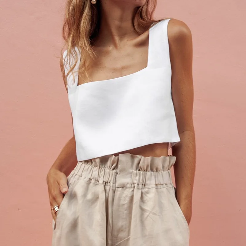 Summer Green Clothing - 100% Linen White Crop Top 2026
