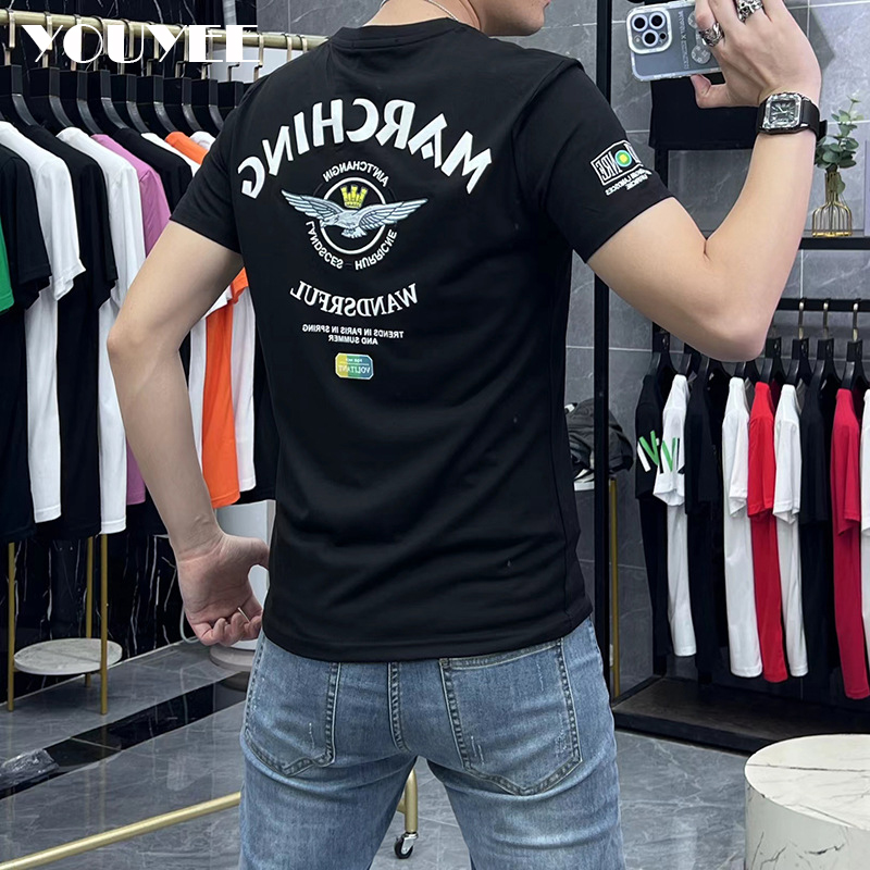 T-shirt Men's Embroidered Roun - Summer Green Clothing ulasan dan harga