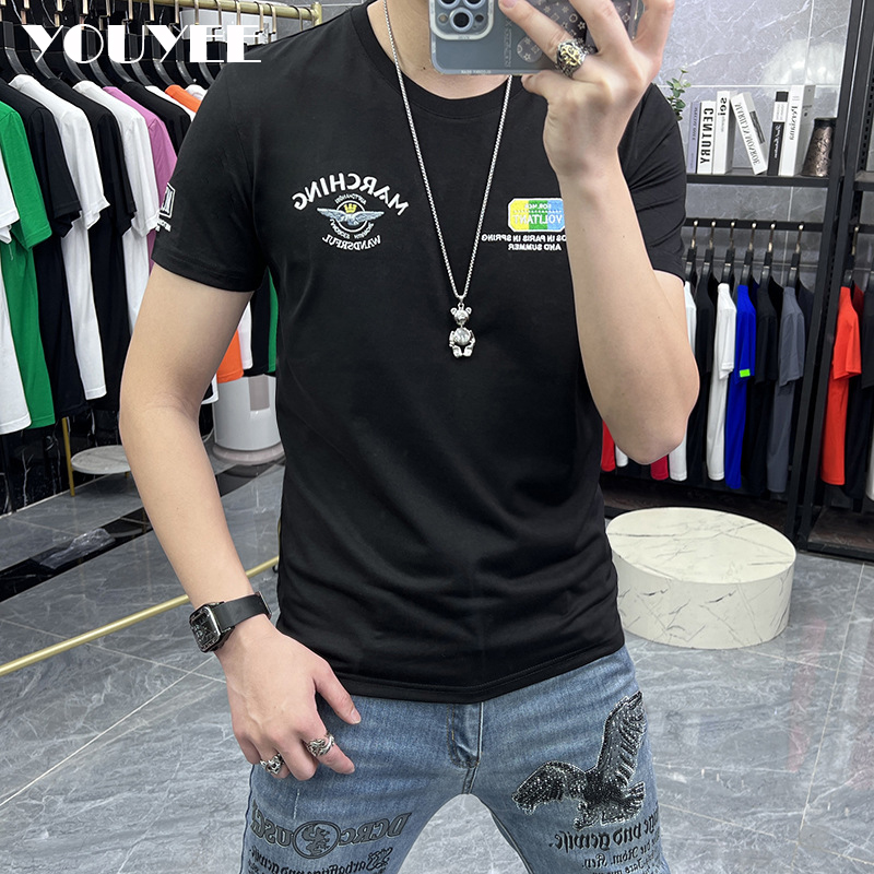 T-shirt Men's Embroidered Roun - Summer Green Clothing ulasan dan harga