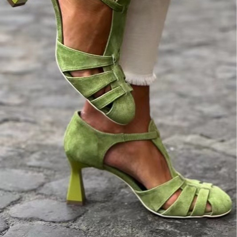 Women's Green Suede Kitten Hee - Summer Clothing Elegant ulasan dan harga