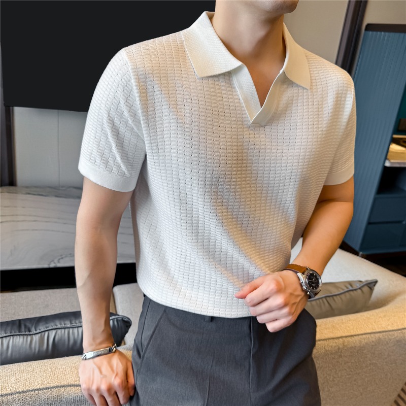 High Stretch Men Knitted Polo  - Summer Light Clothing ulasan dan harga