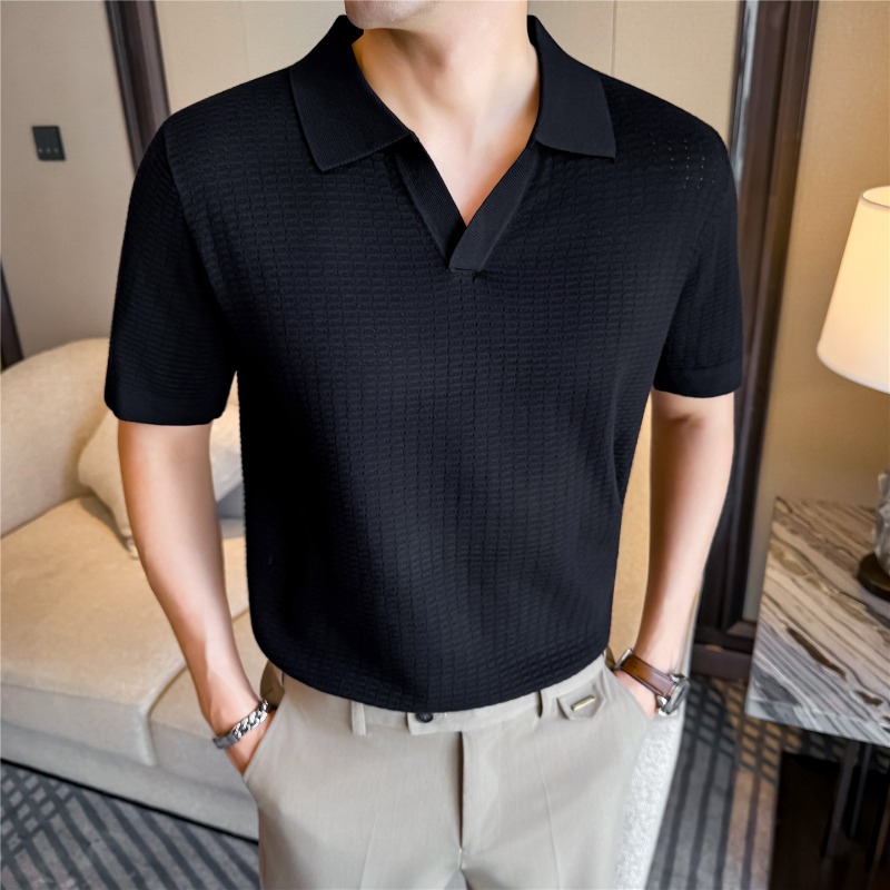 High Stretch Men Knitted Polo  - Summer Light Clothing ulasan dan harga