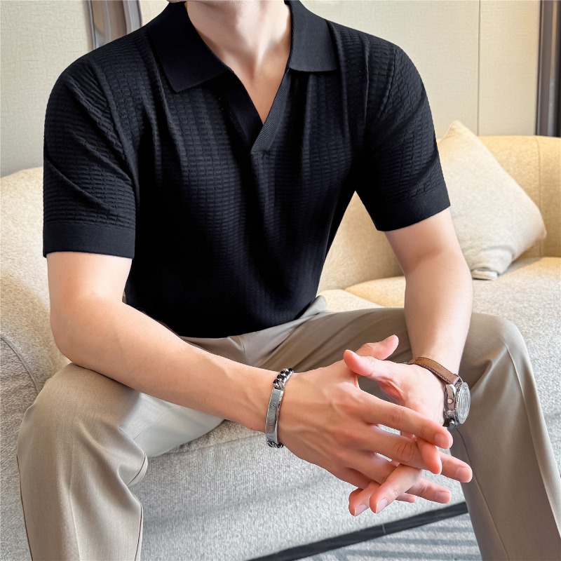 High Stretch Men Knitted Polo  - Summer Light Clothing ulasan dan harga