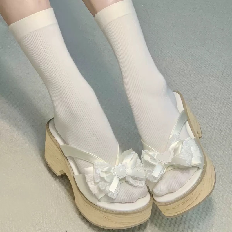 Sweet Bow Wood Grain Thick Bot - Summer Clothing Elegant ulasan dan harga