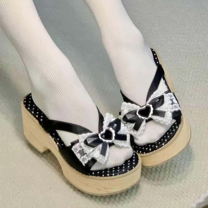 Sweet Bow Wood Grain Thick Bot - Summer Clothing Elegant ulasan dan harga