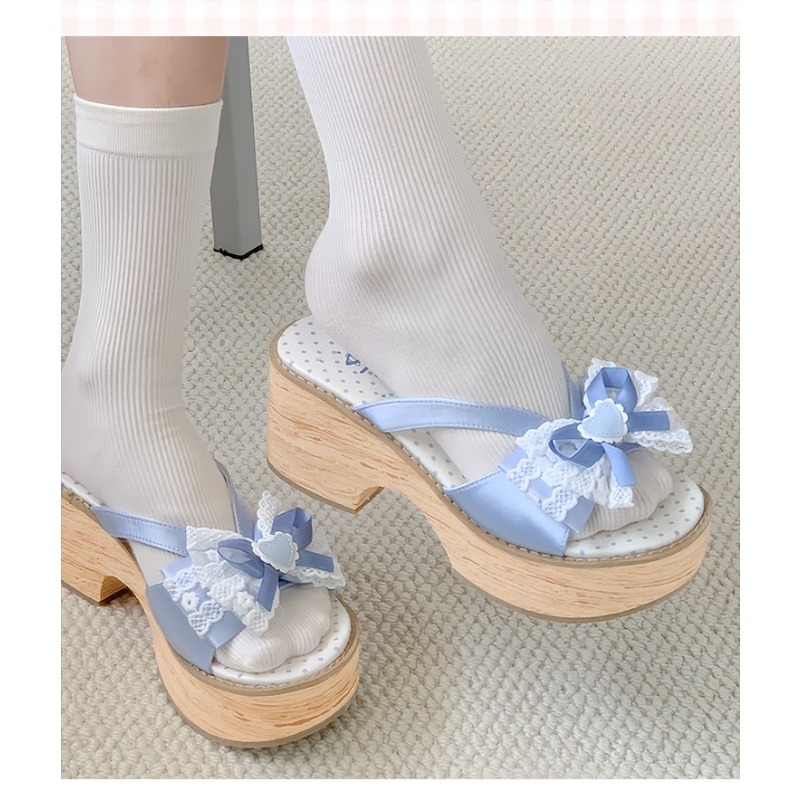 Sweet Bow Wood Grain Thick Bot - Summer Clothing Elegant ulasan dan harga